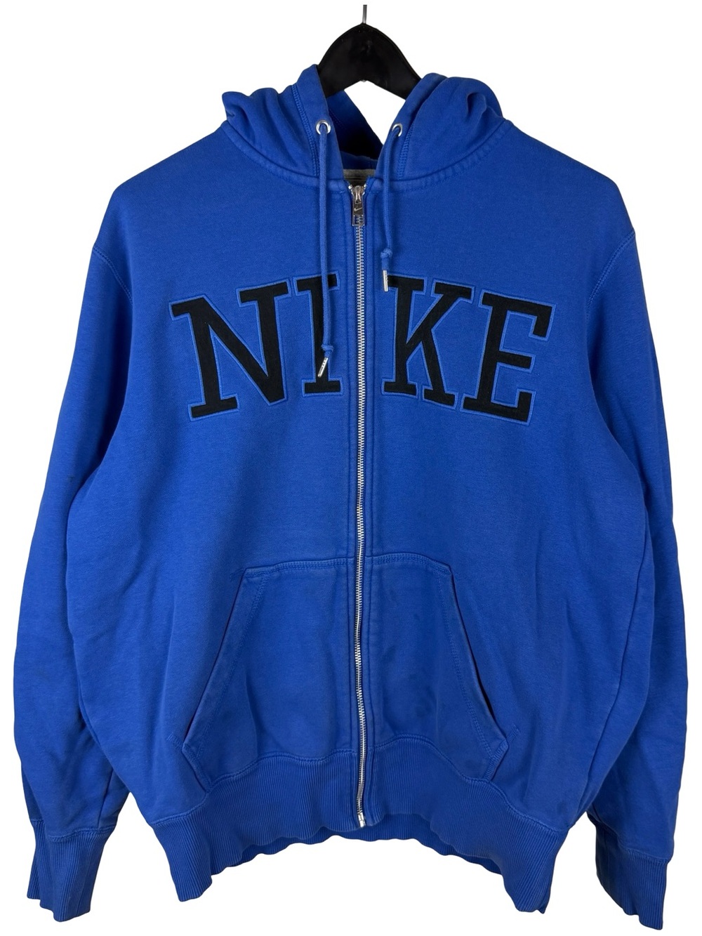 Mens Y2K Nike Sportswear Spellout Logo Full Zip Blue Essential Hoodie Size L